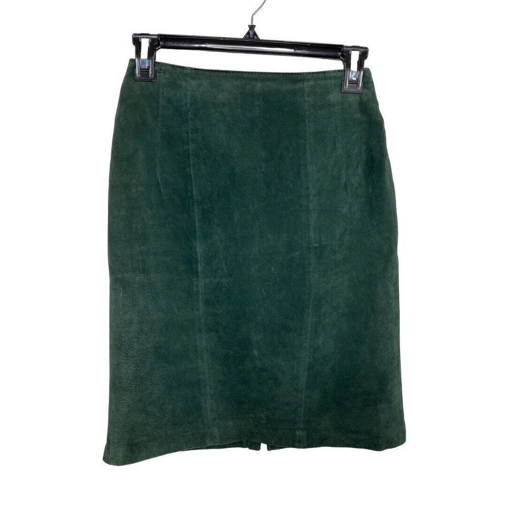 WINLIT Skirt Womens 5/6 Extra Small XS Green Suede Leather Straight Pencil VTG